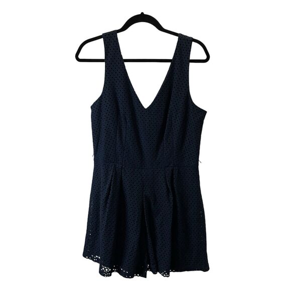 City Triangles Navy Blue Eyelet Sleeveless V Neck Back Romper Shorts Juniors 13 - Picture 1 of 9